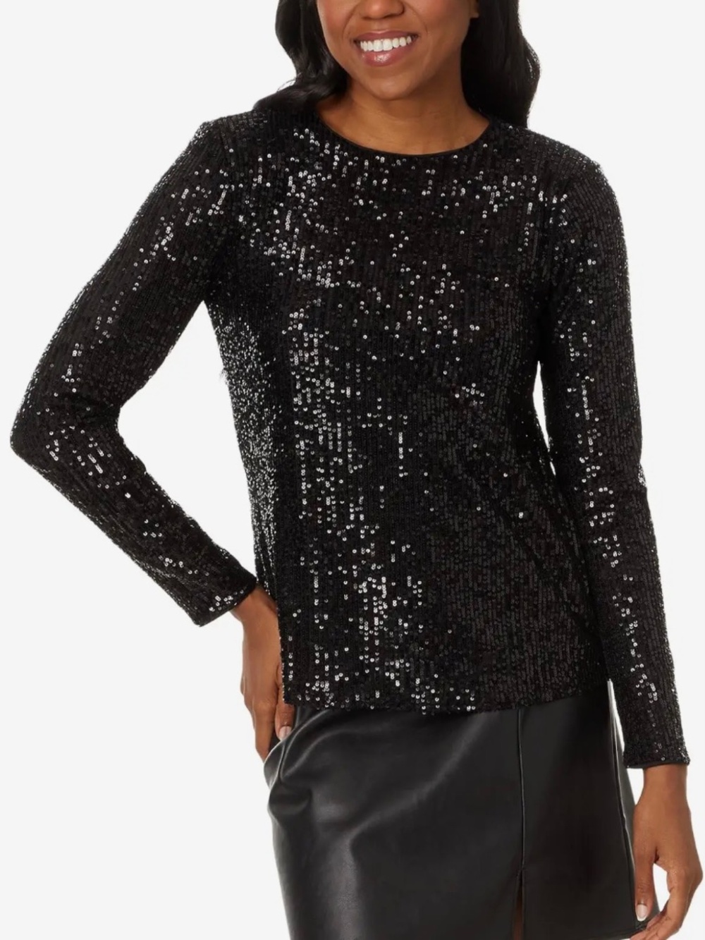 NWT CeCe Black Sequined Long Sleeve Fully Lined Blouse Size Small